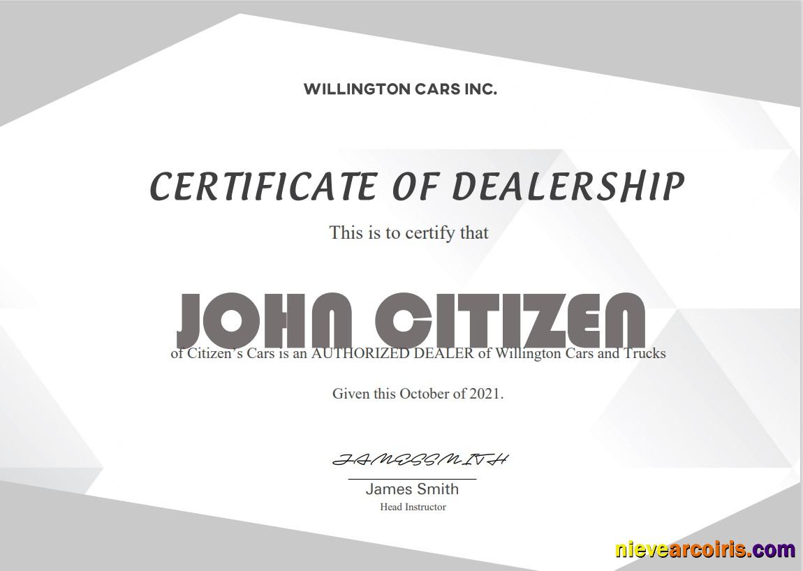 USA Dealership Completion certificate